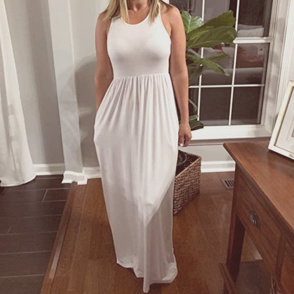 Grecerelle Dresses & Skirts - GRECERELLE Women's Sleeveless Racerback Loose Plain Maxi Dress White (M)
